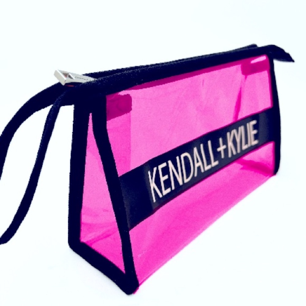 Kendall + Kylie Neon Pink Clear PVC Toiletry Makeup Bag‎ Cosmetic Pouch Wristlet